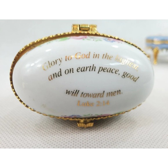 Lot of 3 Porcelain Trinket Boxes Pink Flowers Red Roses Purple Flowers Gold Trim - Picture 9 of 11